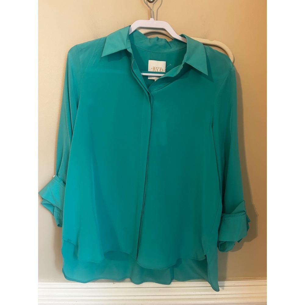 TWP Morning After Silk Blouse Capri Teal Hidden Button Down XS/S NWT $450
